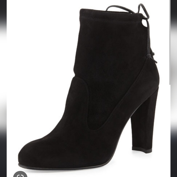 🧡 Stuart Weitzman black suede ankle sock glove heel booties back ties 8.5 M - Picture 13 of 13